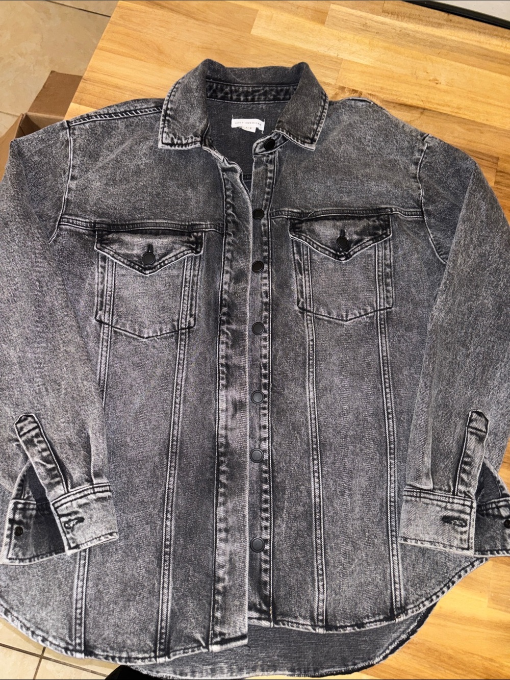 Good American Washed Black Denim Shirt Jacket